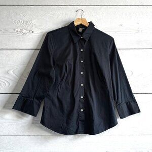 Banana Republic Black Stretch Cotton Shirt, Size L, 3/4 Sleeve